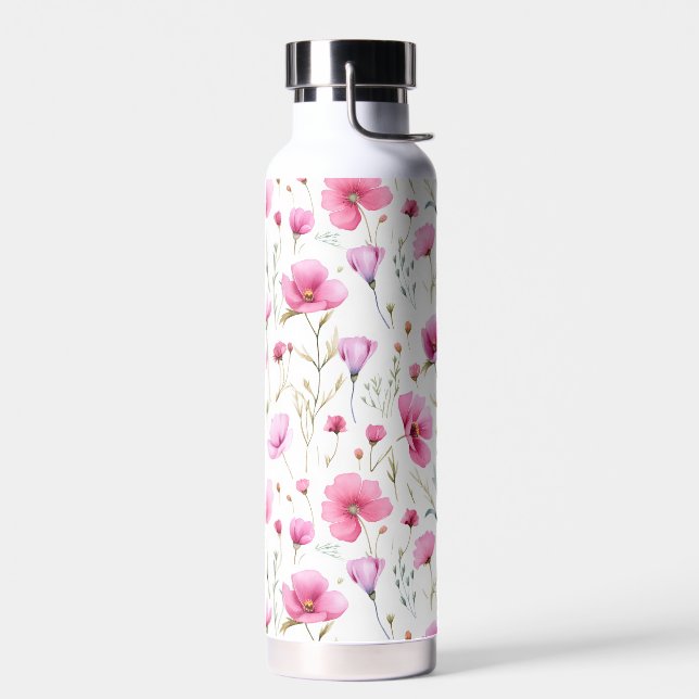 Pink Watercolor Wildflower  Trinkflasche (Links)