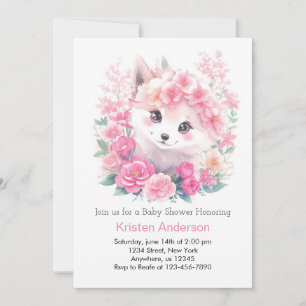 Pink Watercolor Wolf Magic Girl Babydusche Einladung