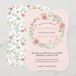 Pink Watercolor Wreath Annaprashan Baby Girl Einladung