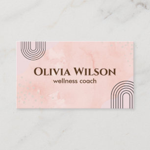 Pink Watercolor Yoga Wellness Coach Business Card Visitenkarte