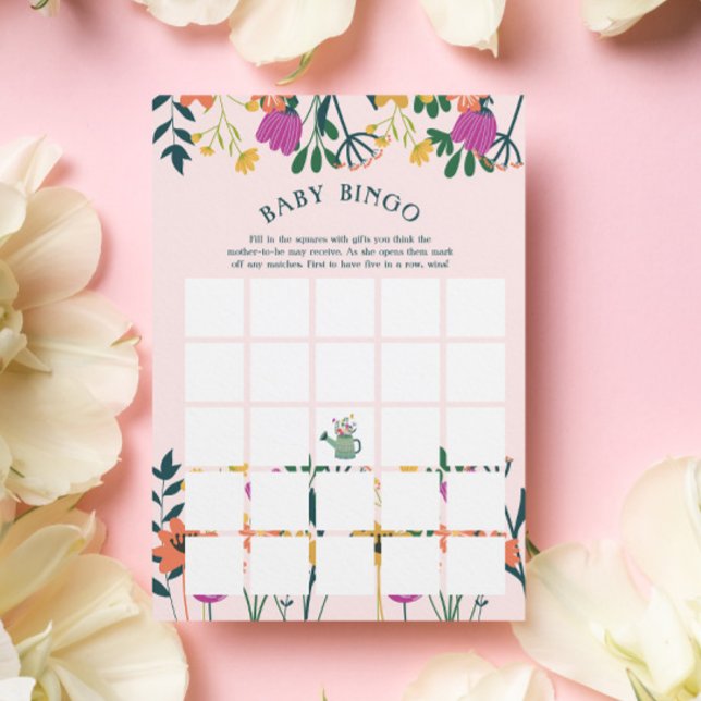 Pink Watering kann Baby Shower Bingo Spiel blühen Einladung (Von Creator hochgeladen)