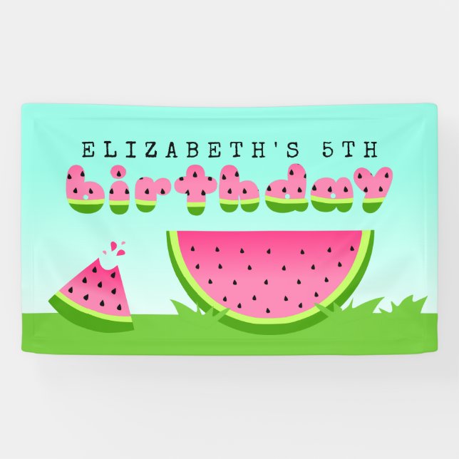 Pink Watermelon Birthday Picnic Party Banner (Horizontal)