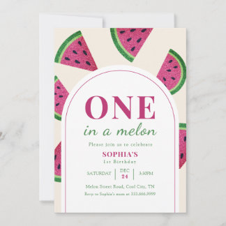 Pink Watermelon Custom Photo 1st Birthday   Einladung