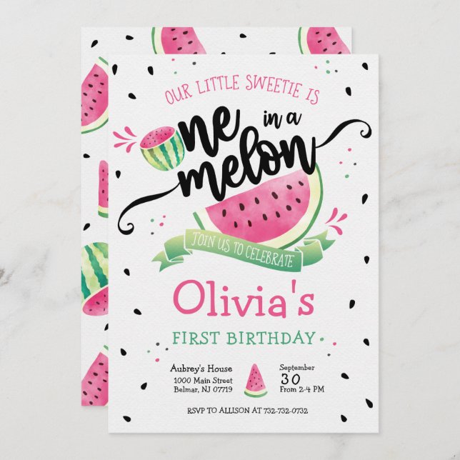 Pink Watermelon Einladung zum Geburtstag (Vorne/Hinten)