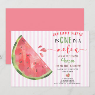 Pink Watermelon Eins in einem Melon 1. Geburtstag Einladung