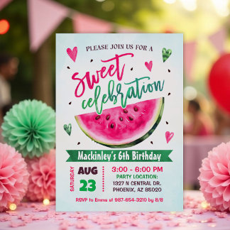Pink Watermelon Geburtstagsparty Sweet Celebration Einladung