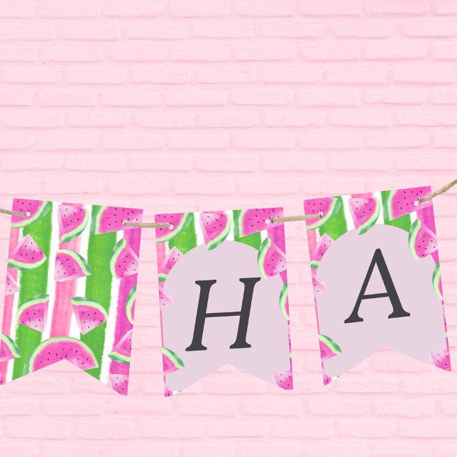 Pink Watermelon Happy Birthday Banner (Pink Watermelon Happy Birthday bunting banner)