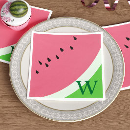 Pink Watermelon Monogram Summer Party Napkins Serviette