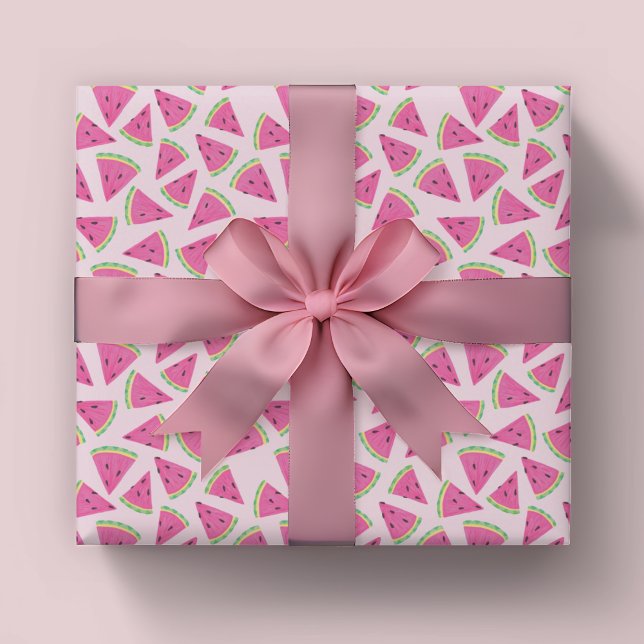 Pink Watermelon-Muster Geschenkpapier (Pink watermelon tropical fruit wrapping paper, ideal for girls birthday party or baby shower )
