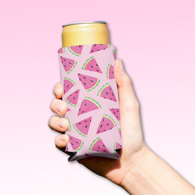 Pink Watermelon-Muster Selters Dosenkühler (Watermelon pink summer can cooler.  Other colors and matching products available.)