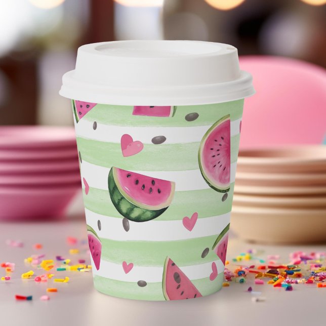 Pink Watermelon Sommerfrüchte Party Pappbecher (pink watermelon, girl summer birthday paper cups.)