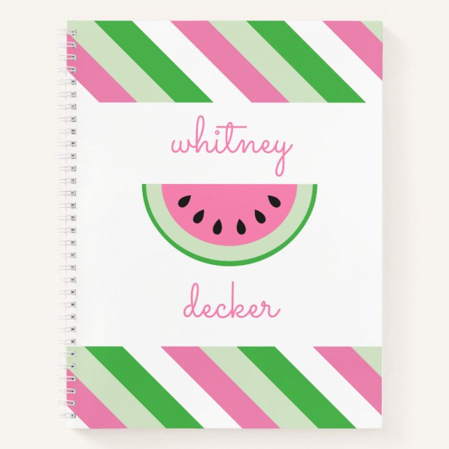 Pink Watermelon Stripes Personalisiertes Notebook Notizbuch (Vorderseite)