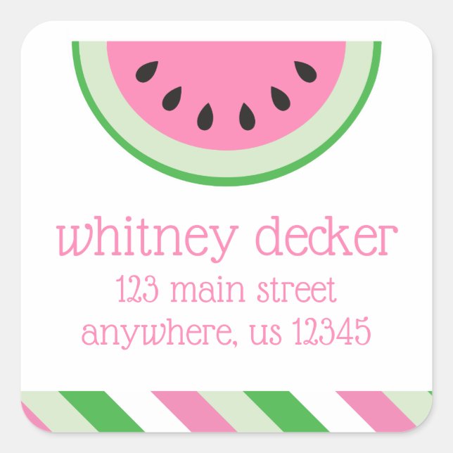 Pink Watermelon Stripes Rücksendeadressen-Aufklebe Quadratischer Aufkleber (Vorderseite)