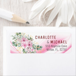 Pink Wave & Floral Wedding Address Label