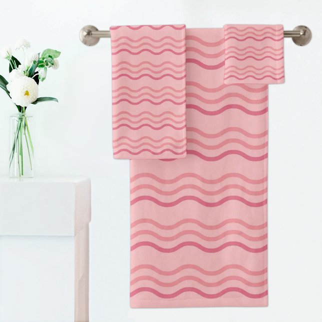 Pink Wave Pattern Towel Badhandtuch Set (Von Creator hochgeladen)