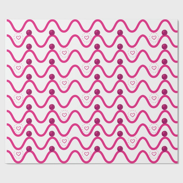 Pink Waves & Hearts Muster Wrapping Paper Geschenkpapier (Flach)