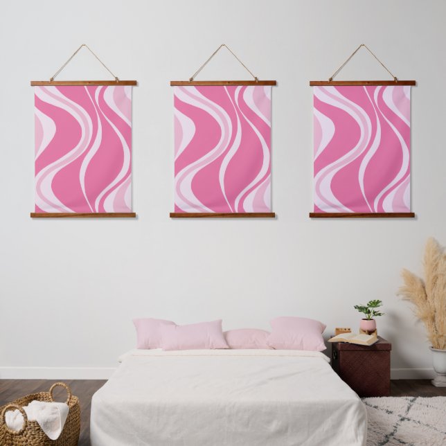 Pink Waves Triple Wall Tapestry Set Wandteppich Mit Holzrahmen (Schlafzimmer)
