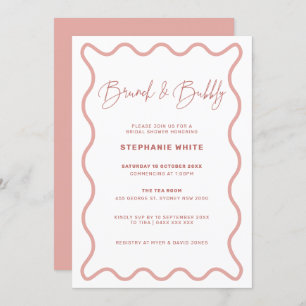 Pink Wavy Border Brunch und Bubbly Einladung