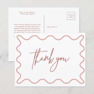 Pink Wavy Border Danke Postcard Einladungspostkarte