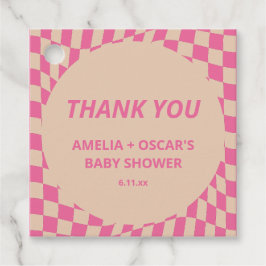 Pink Wavy Checker Couples Baby Shower Names Geschenkanhänger