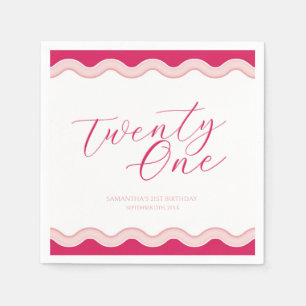 Pink Wavy Curvy Squiggly Girls 21. Geburtstag Serviette