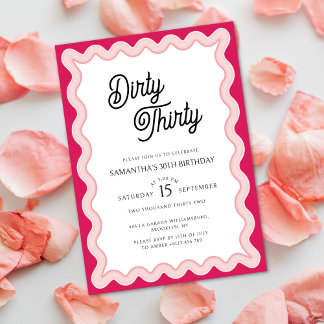 Pink Wavy Dirty Minimal 30. Geburtstag Einladung