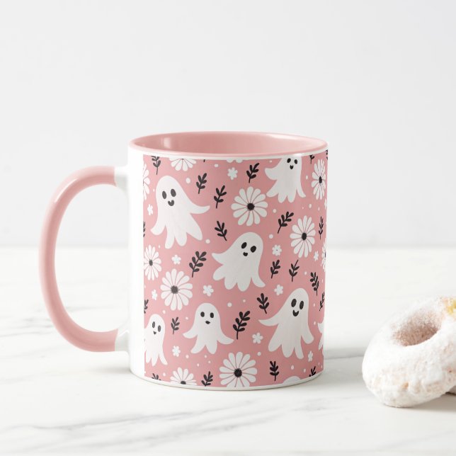 Pink Wavy Halloween Tasse (Mit Donut)