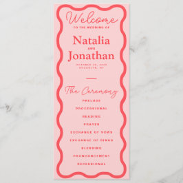Pink Wavy Retro Hochzeit Programm
