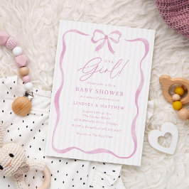 Pink Wavy Ribbon Bow Girl Baby Dusche Einladung