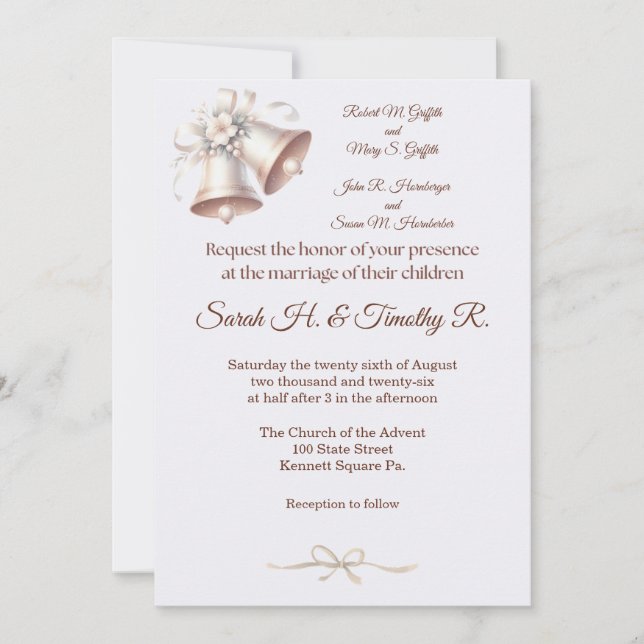 Pink Wedding Bells Traditional Wedding Invitation Einladung (Vorderseite)