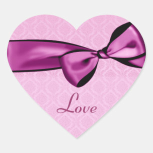 PINK Wedding Bow Damask Herzsticker Herz-Aufkleber