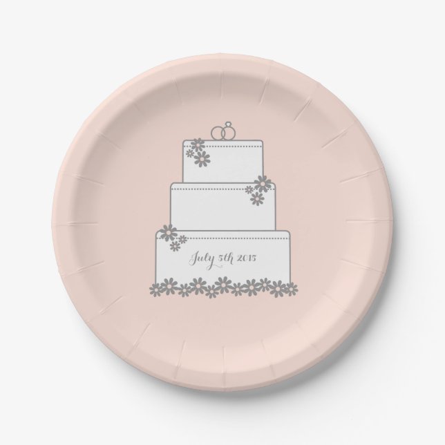 Pink Wedding Cake Dessert Empfang Plate Pappteller (Vorderseite)