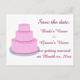 Pink Wedding Cake Hearts Speichern Sie die Datumsp Ankündigungspostkarte