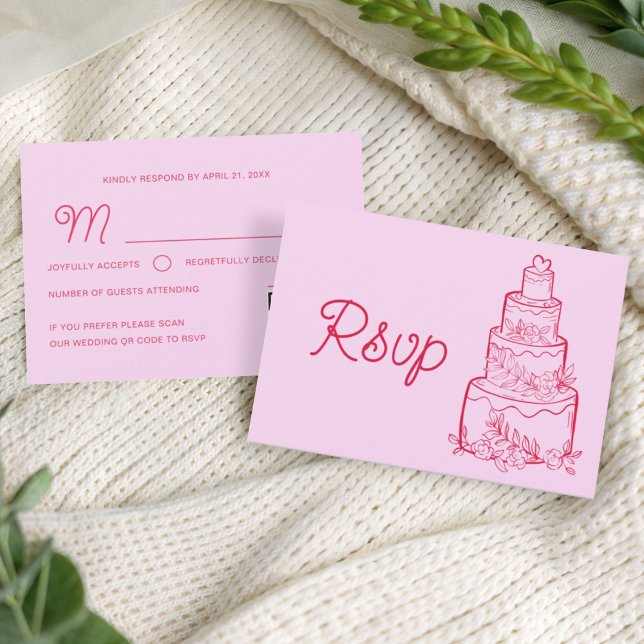 Pink Wedding Cake RSVP Card with QR Code (Von Creator hochgeladen)