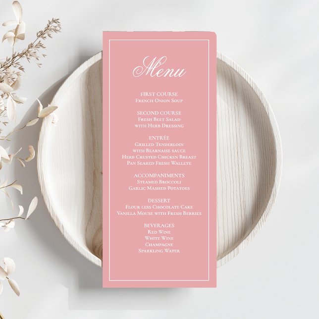 Pink Wedding Calligraphy Script Dinner Menu Menükarte (Elegant blush pink wedding menu card template. )