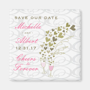 Pink Wedding Champagne Cheers Chic Save the Date Magnet
