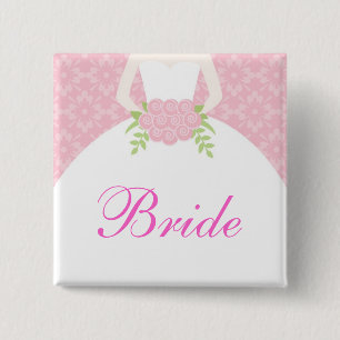 Pink Wedding Dress Brautparty Button