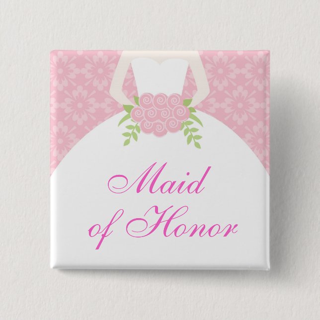 Pink Wedding Dress Brautparty Button (Vorderseite)