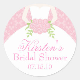 Pink Wedding Dress Brautparty Runder Aufkleber