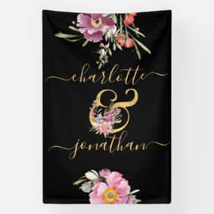 Pink Wedding Floral Gold Ampersand (&) mit Namen Banner