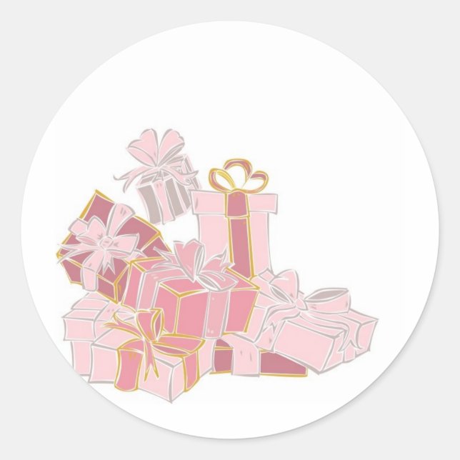 Pink Wedding Gift Pile Runder Aufkleber (Vorderseite)