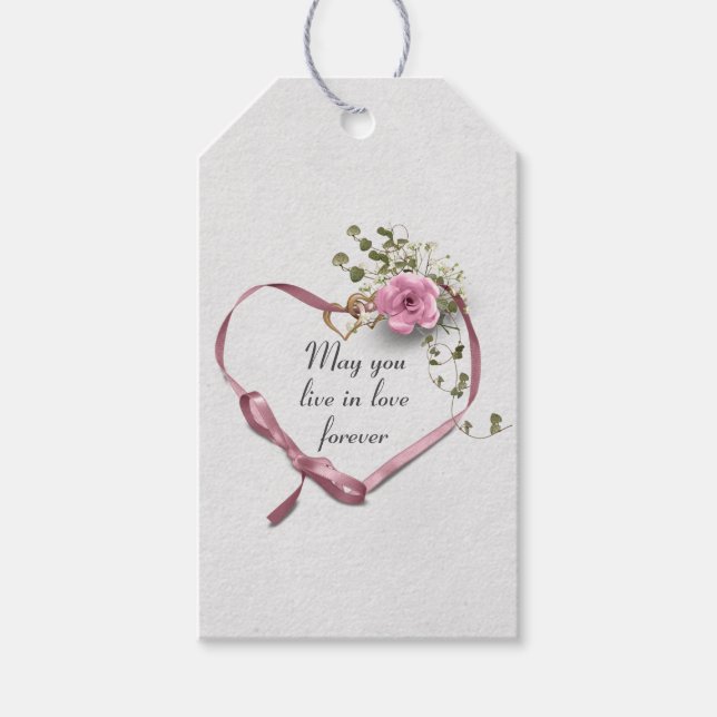 Pink Wedding Heart Ribbon Geschenkanhänger (Vorderseite)