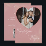 Pink Wedding Invitation with Photo and QR Code Einladung<br><div class="desc">This pink heart photo save the date features a romantic dusty rose background with a custom couple photo inside a heart-shaped cutout. Paired with elegant script typography, this design creates a modern and meaningful way to announce your wedding. The back includes a scannable QR code, making it easy for guests...</div>