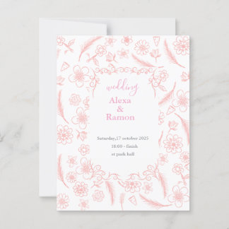 pink wedding postkarte