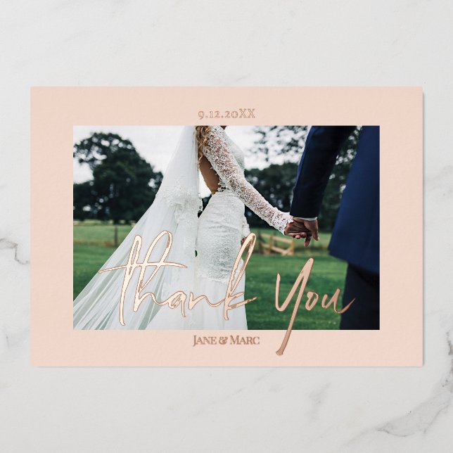 Pink Wedding Real Foil 2 Fotos Danke Karten (Vorderseite)