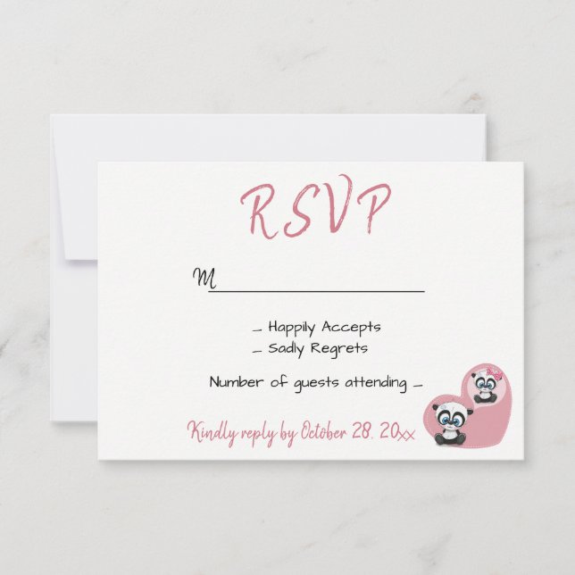 Pink Wedding RSVP Panda Teddy Bear Herz (Vorderseite)