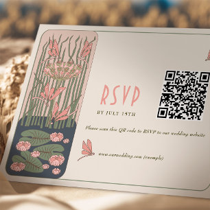 Pink Wedding RSVP QR Code Vintag Art Nouveau Einladung