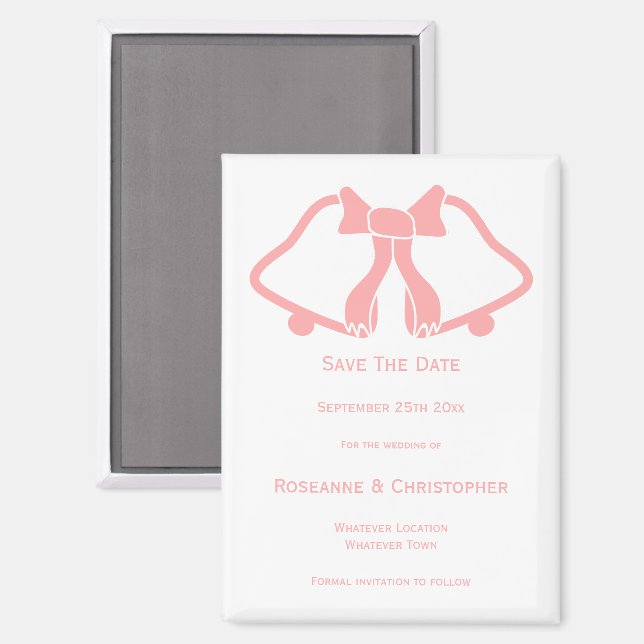 Pink Wedding Save the Date Magnet Bells Ribbon (Vorderseite/Rückseite)