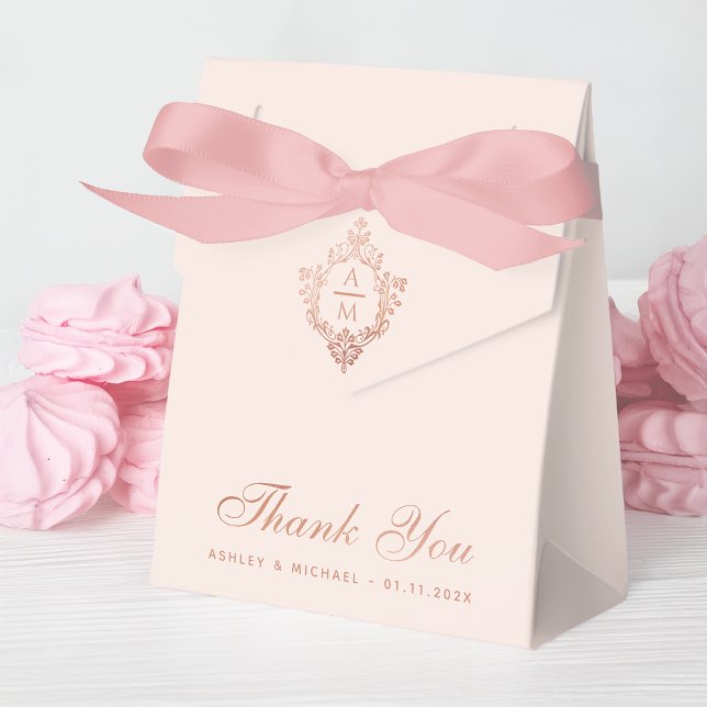 Pink Wedding Wappen Monogram Rose Gold Vielen Dank Geschenkschachtel (Von Creator hochgeladen)