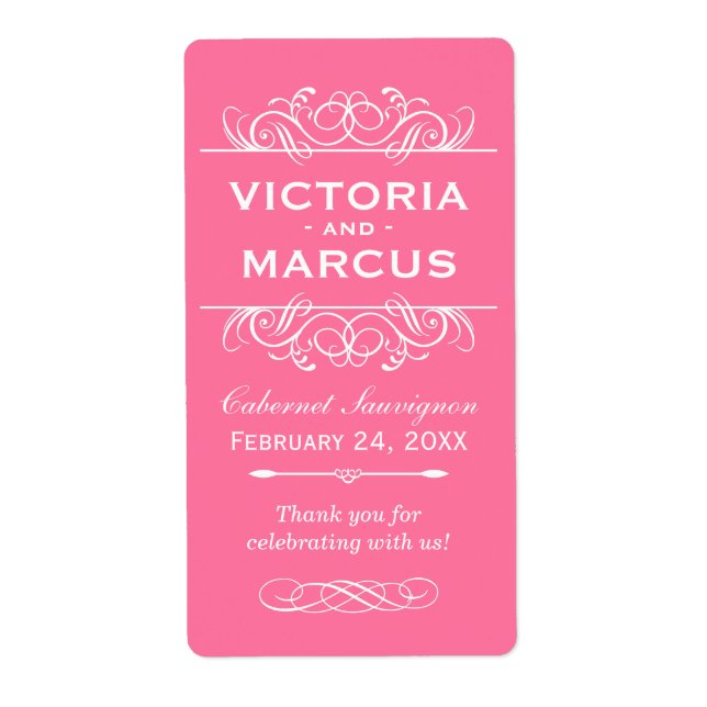 Pink Wedding Wine Bottle Monogram Fevor Labels (Vorne)